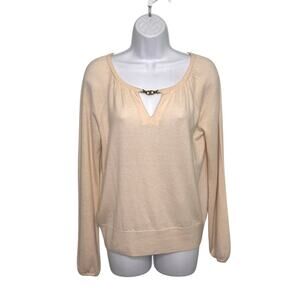 Tory Burch Cashmere Cream Sweater Keyhole Neckline M